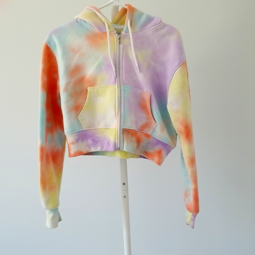 Urban Planet Cropped Tie Dye Zip - Up Sweater Size M